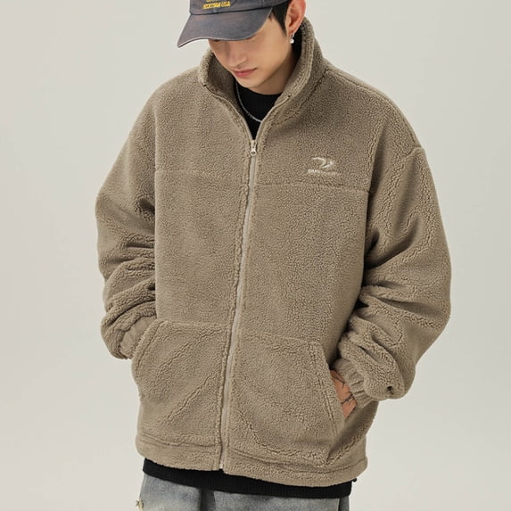 Maoxin Men's Coats Men's Vintage Warm Solid Color Zipper Pocket Long Sleeved Casual Jacket Coffee M