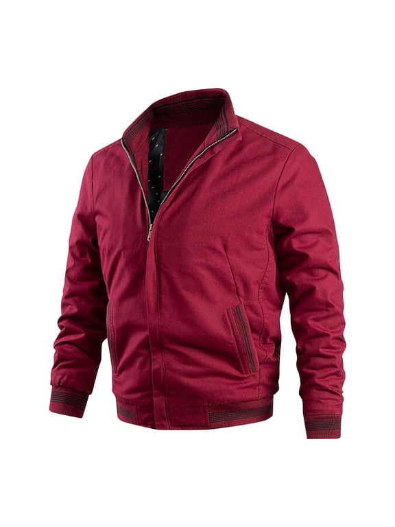 Men's Coats Men's Vintage Warm Solid Color Zipper Pocket Long Sleeved Casual Jacket Red 3XL