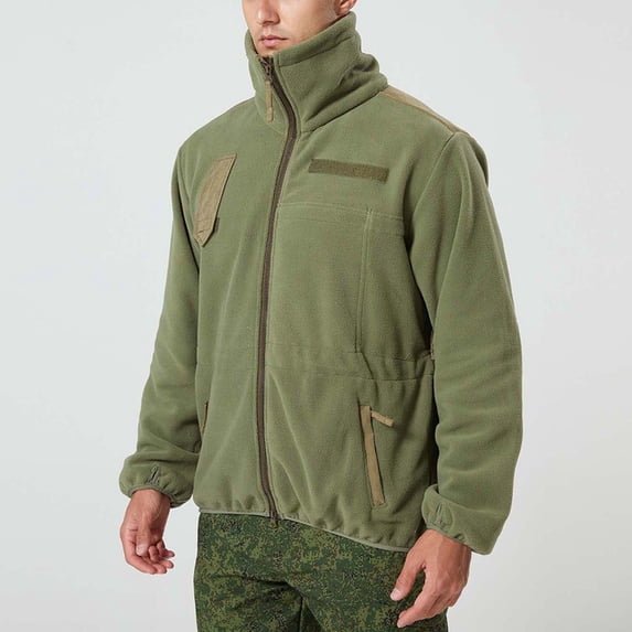 Maoxin Men's Coats Men's Winter Solid Color Zippered Pockets And Long Sleeved Stand Collar Casual Jacket Army Green S
