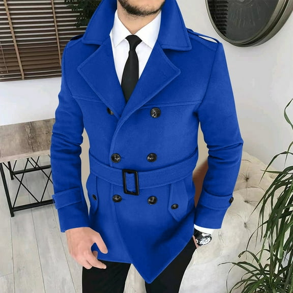 Maoxin Men's Coats and Jackets Fashion Men's Solid Color Long Sleeve Hoodless Casual Outwear Jackets Blue XL