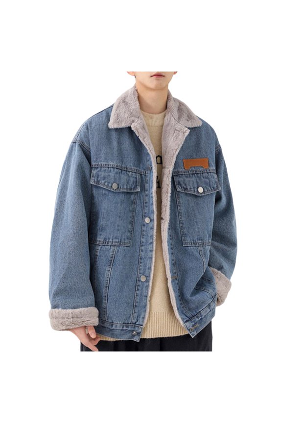 Men's Coats and Jackets Fashion Men's Temperament Long Sleeve Hoodedless Casual Outwear Jackets Blue L