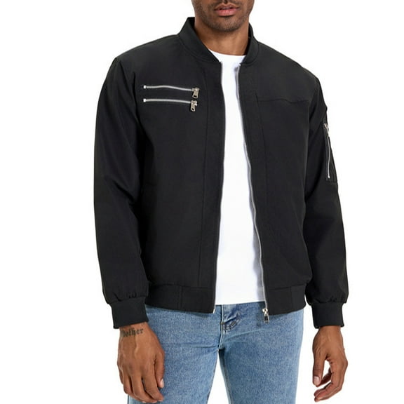 Maoxin Men's Coats and Jackets Fashion Men's Temperament Solid Color Long Sleeve Hoodless Casual Outwear Jackets Black XL