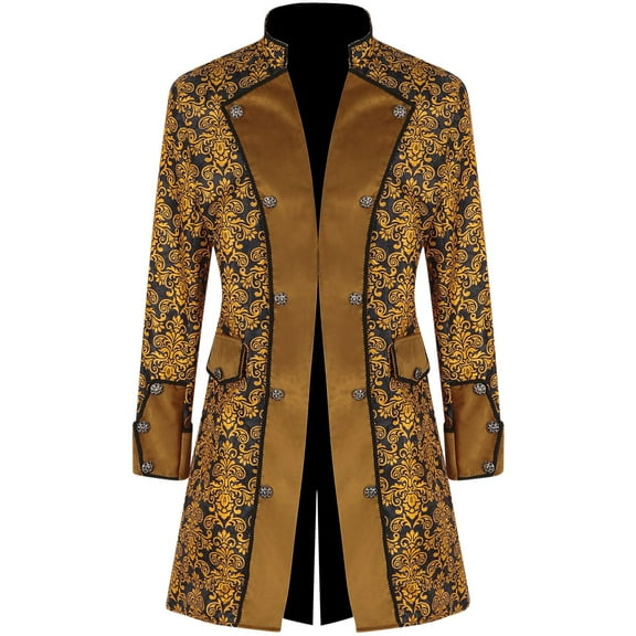 Maoxin Men's Coats and Jackets Men's Casual Standing Neck Long Sleeved Top Long Sleeve Stand-up Collar Blouse Shirt Yellow 2XL