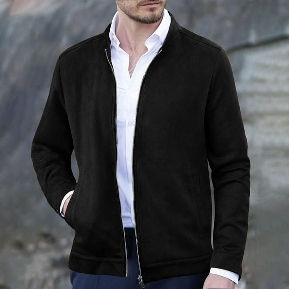 Maoxin Men's Coats and Jackets Men's Fashion Casual Sports Hoodless Jacket Long Sleeve Hoodless Casual Coat/jacket Black M