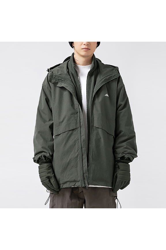 Men's Coats and Jackets Men's Outdoor Solid Color Windproof Removable Inner Liner Pocket Zipper Jacket Army Green XL
