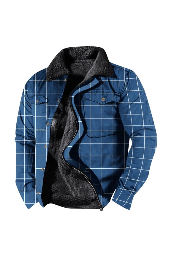 Men's Coats and Jackets Men's Printed Thick Side Seam Pocket Casual Zipper Loose Cotton Jacket Multicolor L