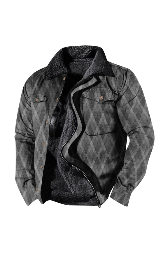Men's Coats and Jackets Men's Printed Thick Side Seam Pocket Casual Zipper Loose Cotton Jacket Multicolor S