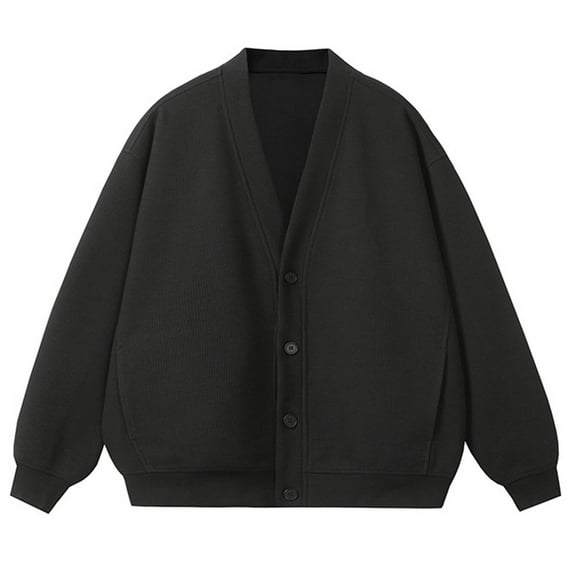 Maoxin Men's Coats and Jackets Men's Solid Color Button Pocket Long Sleeved Hooded Casual Jacket Black 3XL