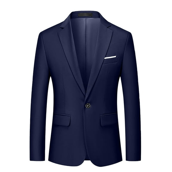 Maoxin Men's Coats and Jackets New Casual Men Solid Matching Breasted Slim Middle Aged Suit Long Sleeve Hoodless Casual Outwear Jackets Dark Blue 4XL