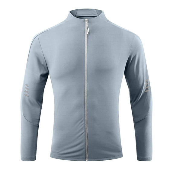 Maoxin Men's Jacket Fashion Men's Long Sleeve Solid Color Sports And Fitness Hoodless Casual Outwear Jackets Light Blue 2XL