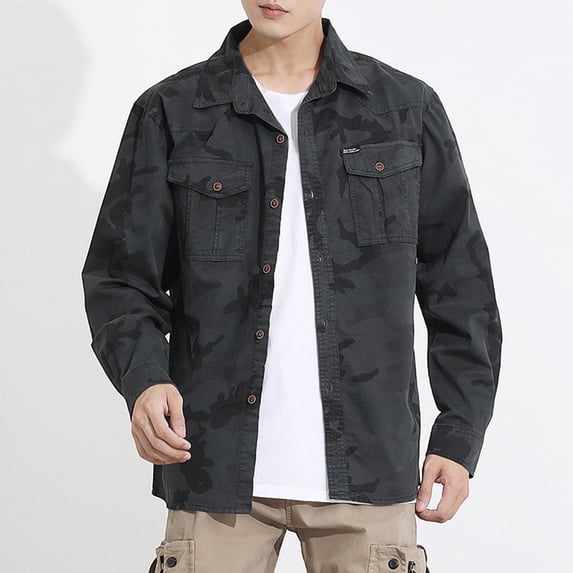 Maoxin Men's Jacket Fashion Men's Solid Color Long Sleeve Hoodless Casual Outwear Jackets Dark Gray M