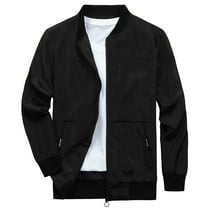 Maoxin Men's Jacket Fashionable Men's Solid Color Long Sleeve Hoodless Casual Outwear Jackets Black S