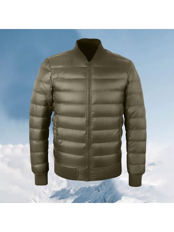Men's Jacket Men' Solid Color Down Jacket With Warm Zipper Pocket Long Sleeved Hooded Casual Jacket Army Green M