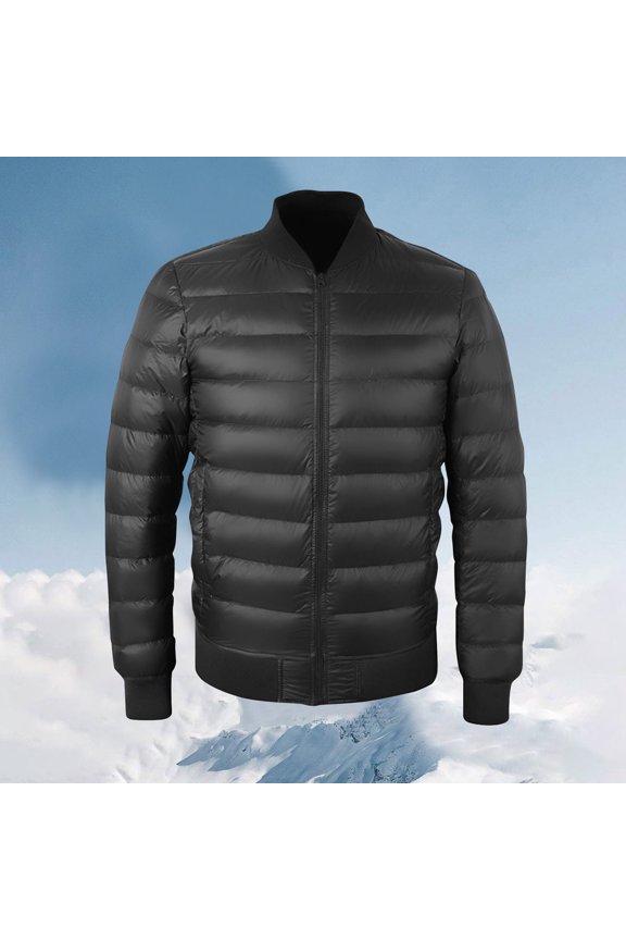 Men's Jacket Men' Solid Color Down Jacket With Warm Zipper Pocket Long Sleeved Hooded Casual Jacket Black 3XL