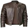 thumbnail image 1 of Maoxin Men's Jacket Men Stand Collar Zipper Pocket Solid Color Suit Long Sleeved Hatless Leatherwear Loose Coat Jacket Plus Size Leather Jacket Brown 3XL, 1 of 3