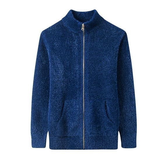 Maoxin Men's Jacket Men's Cardigan Casual Stand Up Collar Knitted Jacket Fashionable Zipper Cardigan Blue XL
