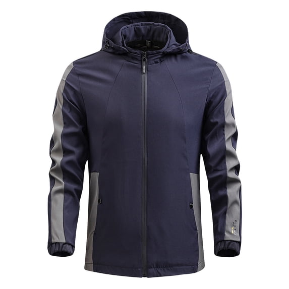 Maoxin Men's Jacket Men's Casual Color Blocked Pocket Detachable Hooded Sports Long Sleeved Jacket Jackets for Men , Dark Blue , 5XL