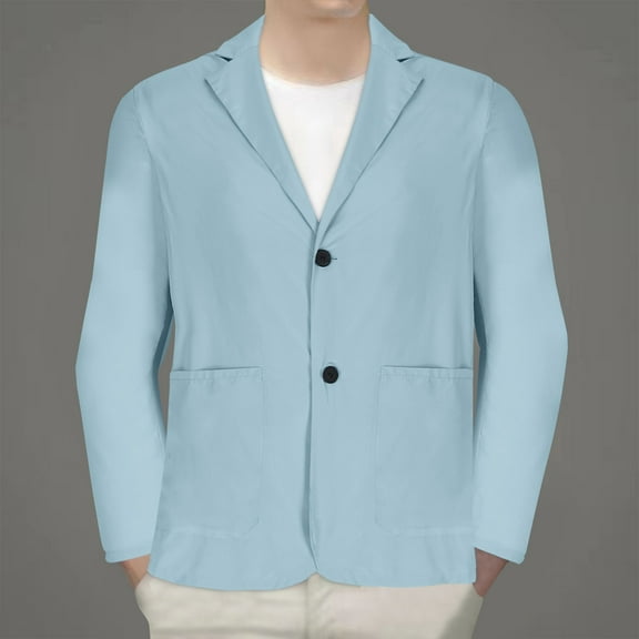 Maoxin Men's Jacket Men's Casual Fashion Sports Thin Solid Color Long-sleeved Hoodless Casual Coat/jacket Sky Blue 5XL