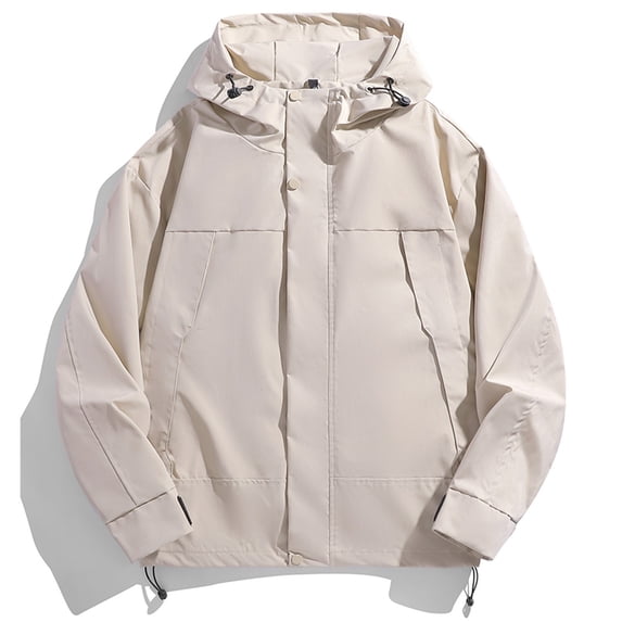 Maoxin Men's Jacket Men's Casual Loose Fitting Long Sleeved Zippered Hooded Jacket Jackets for Men , Khaki , 3XL