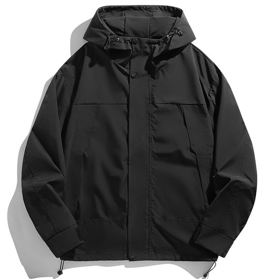 Maoxin Men's Jacket Men's Casual Loose Fitting Long Sleeved Zippered Hooded Jacket Plus Size Jacket for Men , Black , L
