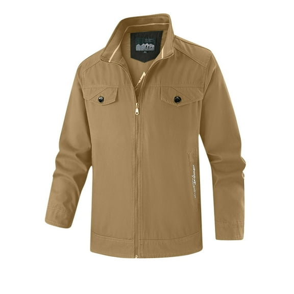 Maoxin Men's Jacket Men's Casual Loose Fitting Workwear Long Sleeved Hooded Jacket Khaki 6XL