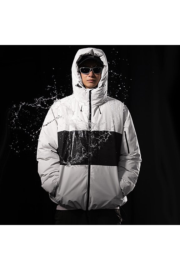 Men's Jacket Men's Color Block Thick Windproof Water Proofing Pocket Zipper Outdoor Jacket Plus Size Jacket for Men , White , L