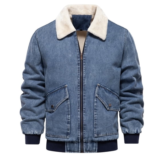 Maoxin Men's Jacket Men's Denim Jacket Casual Washed Denim Top Thickened Jacket Long Sleeve Hoodless Casual Jacket Dark Blue S
