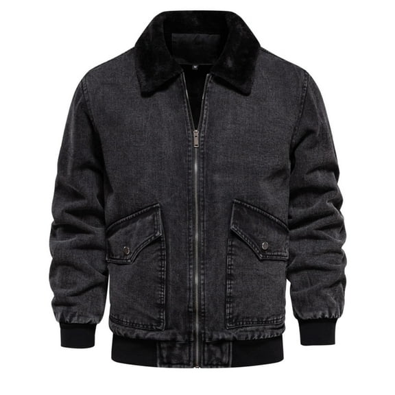 Maoxin Men's Jacket Men's Denim Jacket Casual Washed Denim Top Thickened Jacket Long Sleeve Hoodless Casual Jacket Dark Gray L