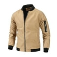 thumbnail image 1 of Maoxin Men's Jacket Men's Fashion Casual Baseball Uniform Stand Collar Jacket Solid Pocket Zipper Long Sleeve Jacket Coat Khaki L, 1 of 2