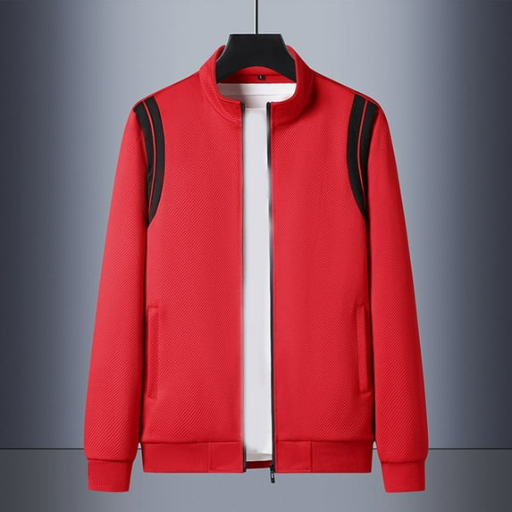 Maoxin Men's Jacket Men's Fashion Casual Hoodie Cardigan Loose Long Sleeve Hoodless Casual Coat/jacket Red XL