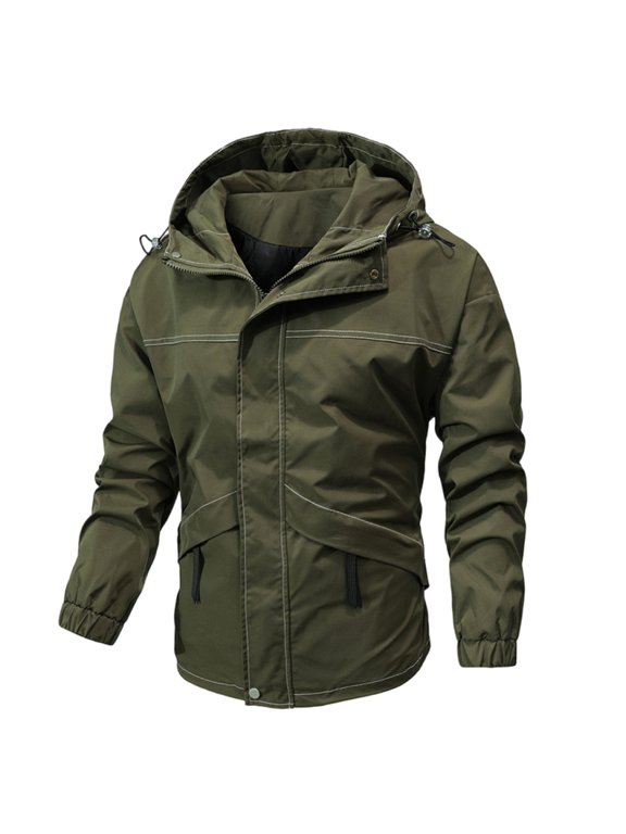 Men's Jacket Men's Fashion Casual Jacket Solid Color Outdoor Hardshell Jacket Long Sleeve Hooded Casual Coat/jacket Jackets for Men , Green , XL