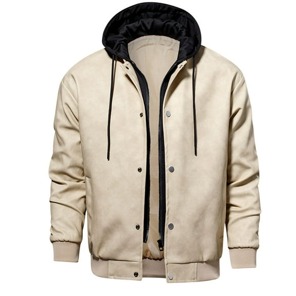 Maoxin Men's Jacket Men's Fashion Casual Outdoor Leather Clip Long Sleeve Hooded Casual Coat/jacket Hardshell Jacket Jacket Coats , White , 3XL
