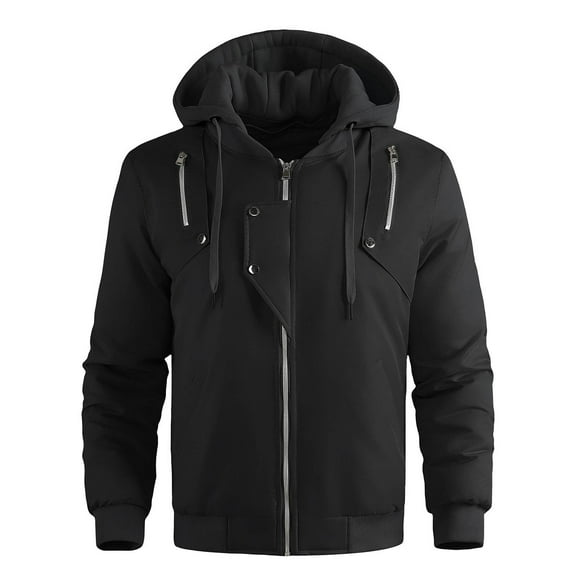 Maoxin Men's Jacket Men's Fashion Casual Outdoor Work Bag Thick Long-sleeved Hooded Casual Coat/jacket Jacket Jacket Coats , Black , L