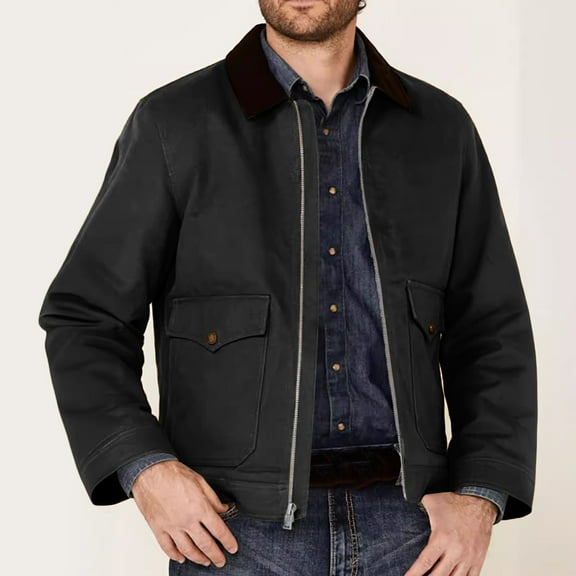 Maoxin Men's Jacket Men's Fashion Casual Trend Solid Color Long-sleeved Hoodless Casual Coat/jacket Black M