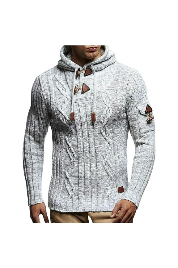 Men's Jacket Men's Fashion Solid Color Long Sleeve Hooded Knitted Cardigan Jackets Jacket Coats , White , 3XL