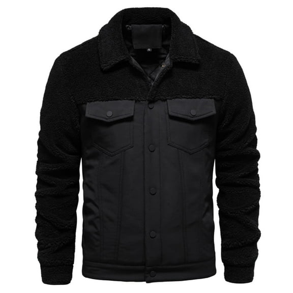 Maoxin Men's Jacket Men's Jacket Casual Lambswool Jacket Long Sleeve Hoodless Casual Jacket Black M