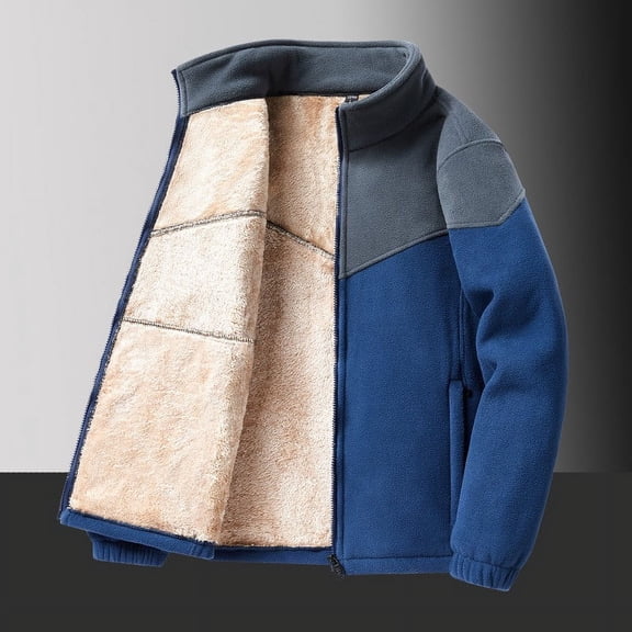 Maoxin Men's Jacket Men's Lambskin Jacket With Thick Fleece And Sports Top Color Blocked Long Sleeved Hooded Casual Jacket/jacket Blue L