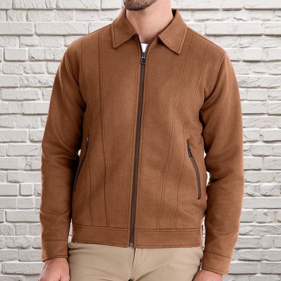 Maoxin Men's Jacket Men's Lapel Leather Jacket Casual Loose Men's Leather Jacket Solid Color Long Sleeved Hooded Casual Jacket/jacket Yellow S