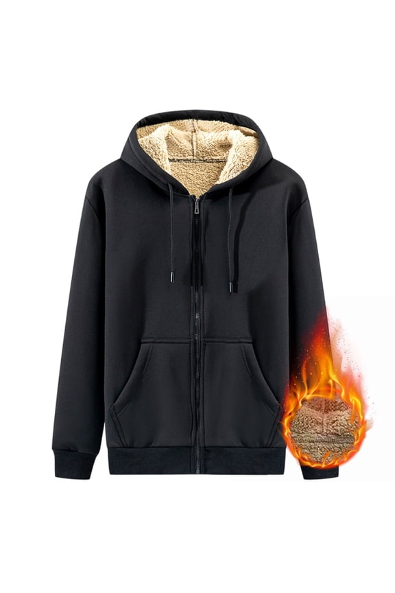 Men's Jacket Men's New Fall And Winter Padded Hooded Zipper Cardigan Sweater Solid Color Versatile Casual Padded Jacket Jackets for Men , Black , XL
