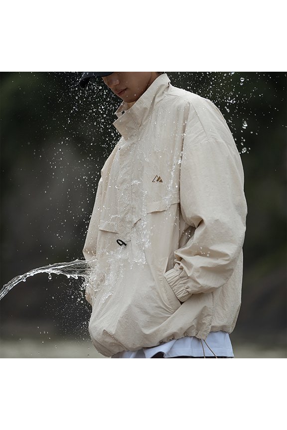 Men's Jacket Men's Outdoor Solid Color Windproof Water Proofing Pocket Zipper Jacket White M