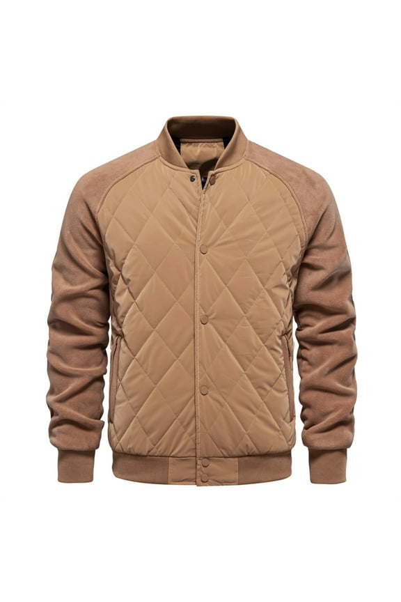 Men's Jacket Men's Padded Jacket Casual Jacket Raglan Sleeve Men's Top Jacket Long Sleeve Hoodless Casual Jacket Coffee M