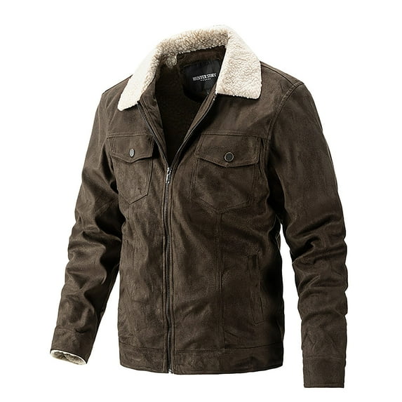 Maoxin Men's Jacket Men's Solid Color Casual Loose Fitting Long Sleeved Hooded Jacket Long Sleeve Hoodless Casual Outwear Jackets Coffee 2XL