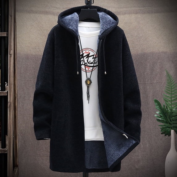 Maoxin Men's Jacket Men's Solid Color Hooded Jacket Windbreaker Mid Length Hooded Jacket Jacket Coats , Black , 3XL