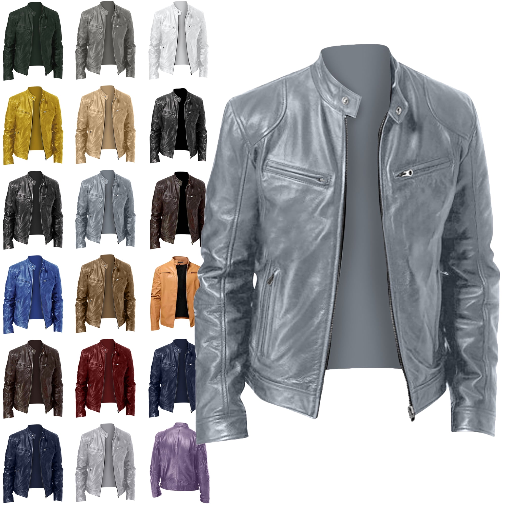 ロンハーマン　シングルライダースジャケット XS グレー Maoxin Men's Jacket Men's Solid Color Long Sleeved Casual Leather