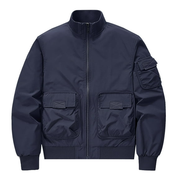 Maoxin Men's Jacket Men's Solid Color Pocket Loose Motorcycle Outdoor Flight Suit Plus Size Workwear Jacket Dark Blue L