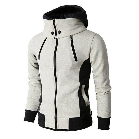 Maoxin Men's Jacket Men's Solid Color Zipper Pocket Long Sleeved Hooded Casual Jacket Plus Size Jacket for Men , White , 2XL