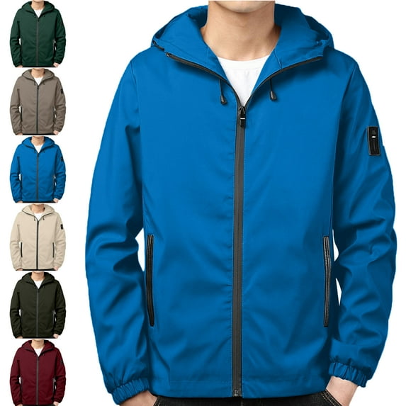Maoxin Men's Jacket Men's Solid Color Zipper Pocket With Velvet Long Sleeved Hooded Casual Jacket Jacket Coats , Blue , L