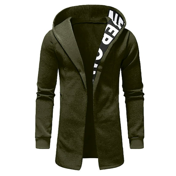 Maoxin Men's Jacket Men's Solid Color Zipper Pocket With Velvet Long Sleeved Hooded Casual Jacket Plus Size Jacket for Men , Army Green , XL