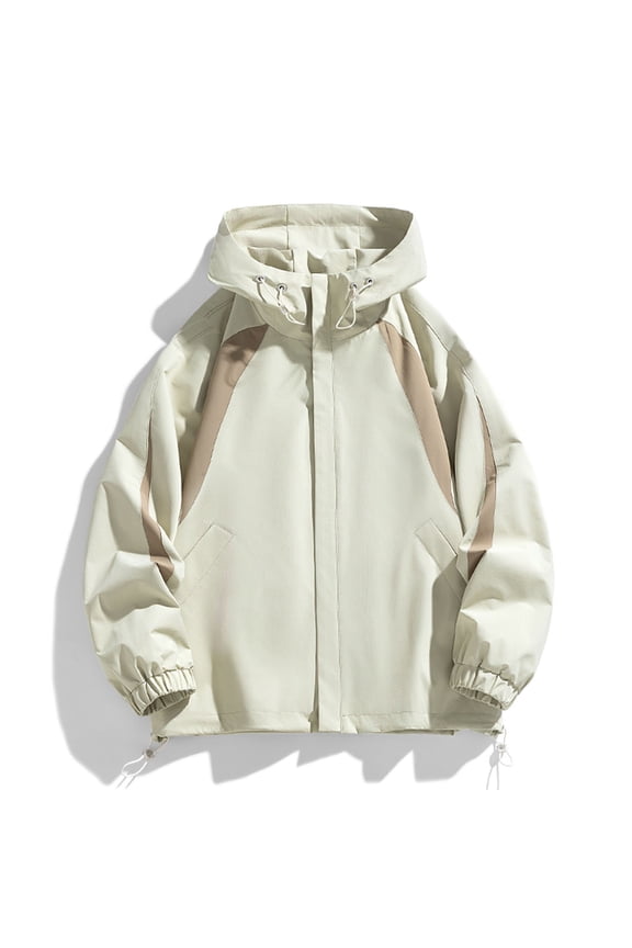 Men's Jacket Men's Stitching Drawstring Hooded Slim Fashion Jacket Coat Outwear Plus Size Jacket for Men , Khaki , XL