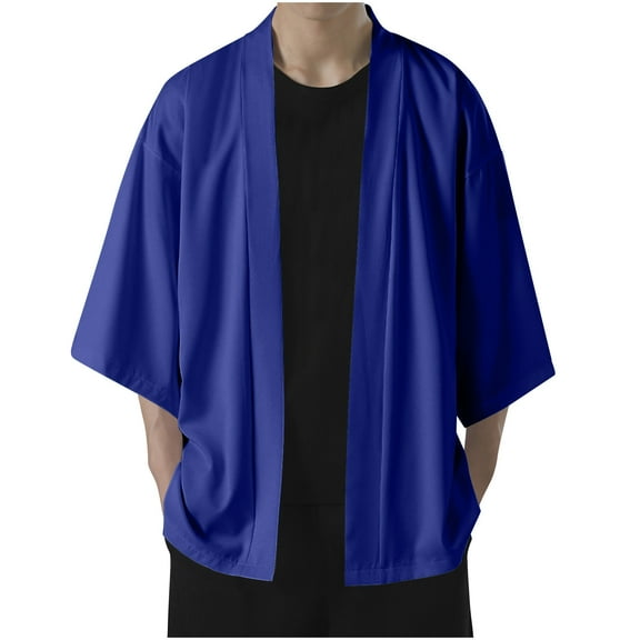 Maoxin Men's Jacket Men's Summer Thin Ice Silk Sunscreen Clothing Large Casual Solid Color Cloak Coat Blue XL